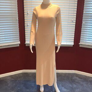 Line & Dot Cream Sheath Maxi Dress with Bishop Sleeves